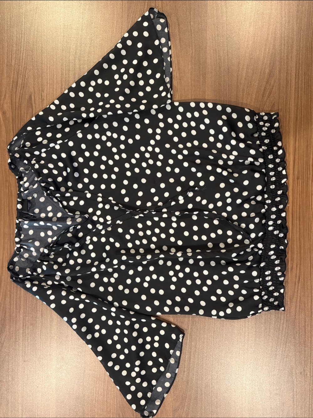 new directions Black and White Polka Dot Blouse with Puff Sleeves